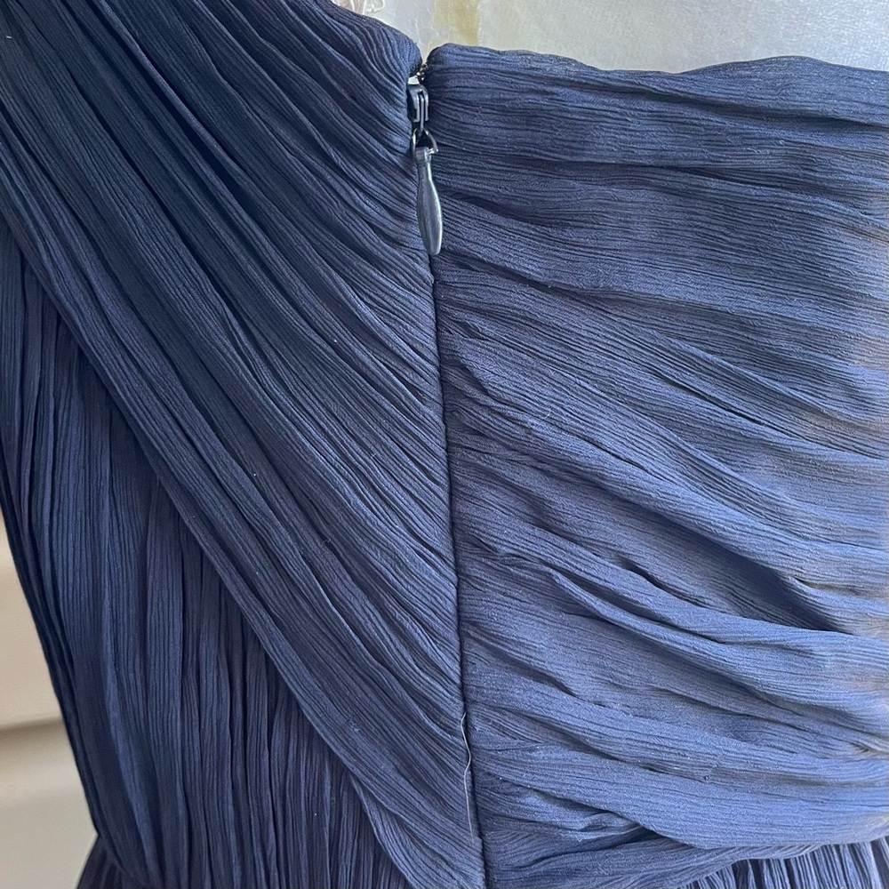 •J. Crew• Navy 100% Silk Chiffon One Shoulder Dress - Size 14 - Picture 6 of 7